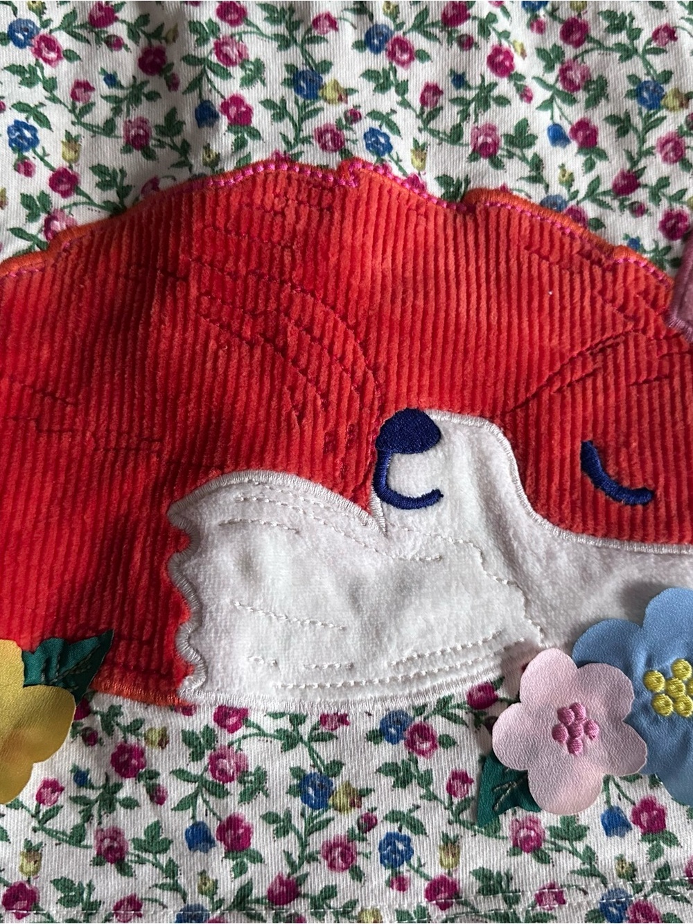 Mini Boden Red Fox Appliqué Long Sleeve Tee with Floral Accents